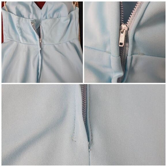 Vtg 1970s Pastel Baby Blue Maxi Gown Dress Sz XXS Halter Neck Open Back Wedding - Picture 8 of 8
